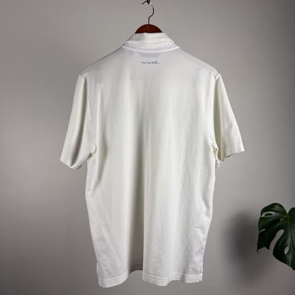 TravisMathew Men’s Polo Shirt Medium White Blue Stripe Performance Golf Top - Picture 4 of 7